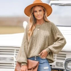 Women's Cable Knit Drop Sleeve Sweater - Cupshe -Cupshe GUEST 62713048 2951 4a97 8ecf 68f4072da61a