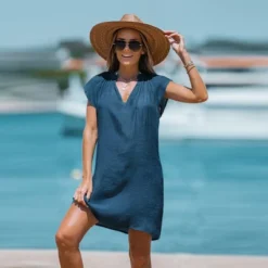 Women's V-Neck Short Sleeve Mini Cover-Up Dress - Cupshe -Cupshe GUEST 631454a8 ab9b 4b59 845f 2139b94efa66