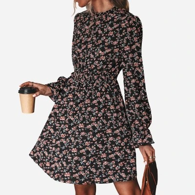 Women's Ditsy Floral Long Sleeve A-Line Mini Dress Smocked Dress - Cupshe - Black 6 Women's Ditsy Floral Long Sleeve A-Line Mini Dress Smocked Dress - Cupshe - Black - Image 4