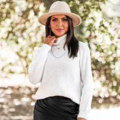 Women's Ribbed Turtleneck Long Sleeve Sweater - Cupshe