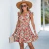Women's Floral V-Neck Ruffled Sleeves Mini Dress - Cupshe -Cupshe GUEST 66028142 1574 4ee0 a898 f1d47fc0ce40