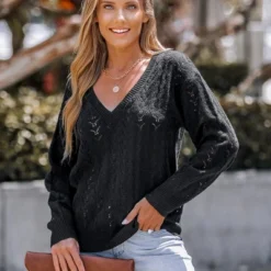 Women's Pointelle Knit V-Neck Sweater - Cupshe -Cupshe GUEST 69db220c 2820 4ae7 963f bc92ec452f9d