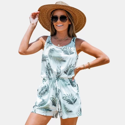Women's Tropical Leaf Print Lace Up Romper - Cupshe 7 Women's Tropical Leaf Print Lace Up Romper - Cupshe - Image 5