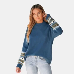 Women's Fair Isle Trim Mock Neck Sweater - Cupshe -Cupshe GUEST 6b641db9 d459 4a58 a182 442559f482d5