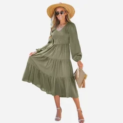 Women's V-Neck Smocked Midi Dress - Cupshe -Cupshe GUEST 6bd7506d 135f 4584 b596 24bb214902a8