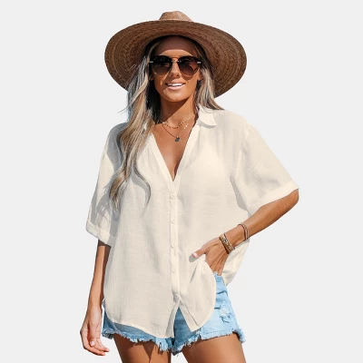 Women's Button-Front Cover Up Shirt - Cupshe 9 Women's Button-Front Cover Up Shirt - Cupshe - Image 7