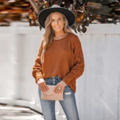 Women's Pumpkin Spice Textured Knit Sweater - Cupshe -Cupshe GUEST 6c48ec2e c014 40ac bea5 c620fdc7fb84