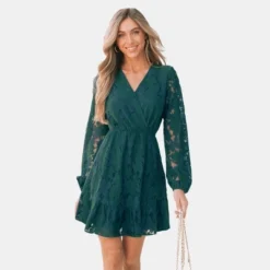 Women's Floral Lace Peasant Sleeve Mini Dress - Cupshe -Cupshe GUEST 6e726598 d6ee 4c01 8852 25f841ec1b2f