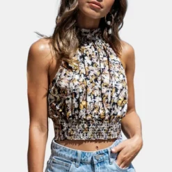 Women's Leaf Print Smocked Crop Top - Cupshe -Cupshe GUEST 7174b87d 0a96 49f1 bdf3 2162c9386cf8