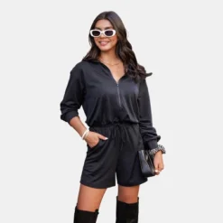 Women's Drawstring Half-Zip Long Sleeve Romper - Cupshe -Cupshe GUEST 727efc9a 11df 4336 aebb 12391833ab65