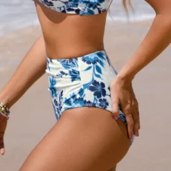 Women's Floral Pattern Shirred High Waist Bikini Bottom - Cupshe