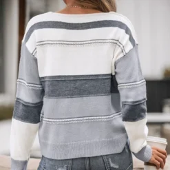Women's Striped Colorblock V-Neck Sweater - Cupshe -Cupshe GUEST 7330488c c2ee 4c0c 8f8b fdd989a6e4fb