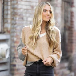 Women's Cooler Daze Colorblock V-Neck Sweater - Cupshe -Cupshe GUEST 753cd7c4 492d 4599 b602 1077c9a523b1