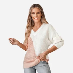 Women's Two-Tone V-neck Sweater - Cupshe -Cupshe GUEST 763006be 2599 4887 a6b8 f125974e9696
