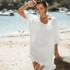 Women's Ruffled V-Neck Back Tie Cover-Up Mini Dress - Cupshe -Cupshe GUEST 76a3a457 af97 423f 9d11 4a9114f2cd27