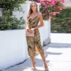 Women's Tropical Leaf Slit Midi Dress - Cupshe -Cupshe GUEST 7a159a04 1e1f 446c a06f 4c885bcba9e3