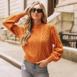 Women's Cable Knit Long Bishop Sleeve Sweater - Cupshe -Cupshe GUEST 7a16d2d9 bc04 437d abf6 a27e75ded8af