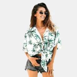 Women's Palm Tree Tie Front Shirt - Cupshe -Cupshe GUEST 7a670f7e 3b2a 490a b83d a7846f687383