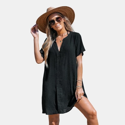 Women's V Neck Shirt Cover Up Dress - Cupshe 9 Women's V Neck Shirt Cover Up Dress - Cupshe - Image 7