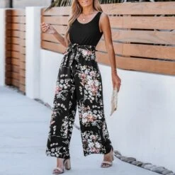 Women's Belted Floral Wide Leg Jumpsuit - Cupshe