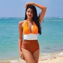 Women's Colorblock Halter Backless Ruched One Piece Swimsuit - Cupshe 11 Women's Colorblock Halter Backless Ruched One Piece Swimsuit - Cupshe -Cupshe GUEST 7b0a120a d082 4529 b401 3d204a3566b8