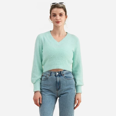 Women's V Neck Pull Over Crop Long Sleeve Sweater - Cupshe 6 Women's V Neck Pull Over Crop Long Sleeve Sweater - Cupshe - Image 4