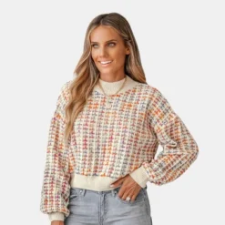 Women's Rainbow Stitching Drop Sleeve Cropped Sweater - Cupshe -Cupshe GUEST 7f788bd3 eb32 40a4 bed2 7419ab6351d5