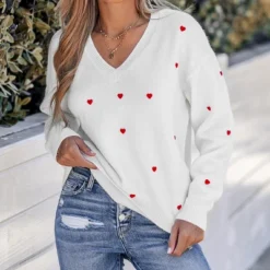 Women's Embroidered Heart V-Neck Sweater - Cupshe -Cupshe GUEST 81f39def 8638 432d bbcb 2a1678a97079