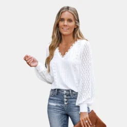 Women's Cutout Scalloped Lace V-Neck Top - Cupshe -Cupshe GUEST 8225b82b 2ed0 40ea 98a2 c1e47e7cffa3