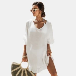 Women's Ruffled V-Neck Back Tie Cover-Up Mini Dress - Cupshe -Cupshe GUEST 82d97b23 074c 4c8a 9520 664a9b94cdae