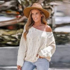 Women's Cream Cable Knit Drop Sleeve Sweater - Cupshe -Cupshe GUEST 832e819f 84a1 497a 901b 76054b8265b3