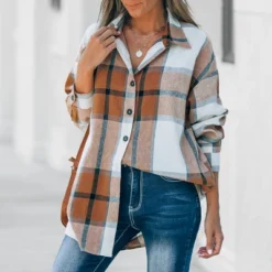 Women's Long Sleeve Plaid Oversized Shirt - Cupshe -Cupshe GUEST 83515fe7 9e3e 4774 bb83 db9601bc84f9