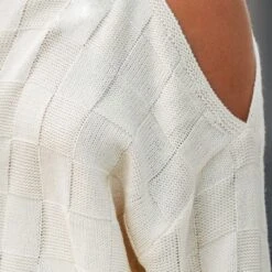 Women's Checker Cutout Shoulder Long Sleeve Sweater - Cupshe -Cupshe GUEST 84f9b368 5019 4c76 b23e f4e843a12d15