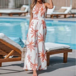 Women's Palm Tree V-Neck Jumpsuit - Cupshe -Cupshe GUEST 85300344 755f 4ffd ac5a 254b351494ac