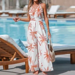 Women's Palm Tree V-Neck Jumpsuit - Cupshe -Cupshe GUEST 868936fd 0179 4f5d 92b3 d2a818646fdd