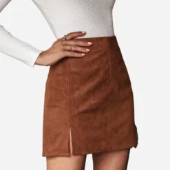 Women's Faux Suede Side Split Mini Skirt - Cupshe - Brown -Cupshe GUEST 8729f1ed 4fd5 44ca 8e5c b79820a4fceb