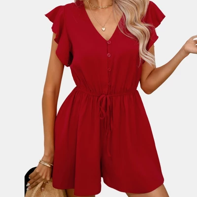 Women's Ruffled Drawstring Buttons Romper -Cupshe 6 Women's Ruffled Drawstring Buttons Romper -Cupshe - Image 4