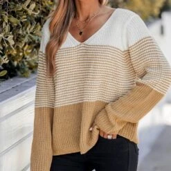 Women's Striped Colorblock Drop Sleeve Sweater - Cupshe -Cupshe GUEST 88b15e31 dde7 4bd3 8997 3f3d69289a1c