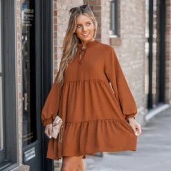 Women's Terra Cotta Tie Neck Flounce Mini Dress - Cupshe