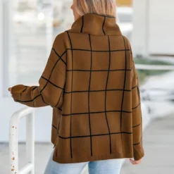 Women's Grid Print Drop Sleeve Turtleneck Sweater - Cupshe -Cupshe GUEST 89c19d2d e082 466e a72a dbd46d9f214e