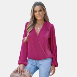 Women's Long Sleeve Surplice Neck Peasant Sleeve Top - Cupshe -Cupshe GUEST 89c80f06 6e2e 4930 9cfa 03554d77e121