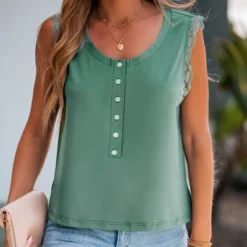 Women's Scalloped Lace Buttoned Top - Cupshe -Cupshe GUEST 8c0b19f2 b4bf 4682 a5e9 db378026a1ee