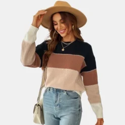 Women's Long Sleeve Colorblock Knit Round Neck Sweater - Cupshe -Cupshe GUEST 8c4559be ce14 497d a4d9 5f8c6aa82c7f