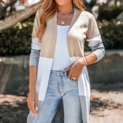 Women's Colorblock Open-Front Longline Cardigan - Cupshe -Cupshe GUEST 8c4983f0 c0d9 495c a7bb 9d28ab4b8ef0