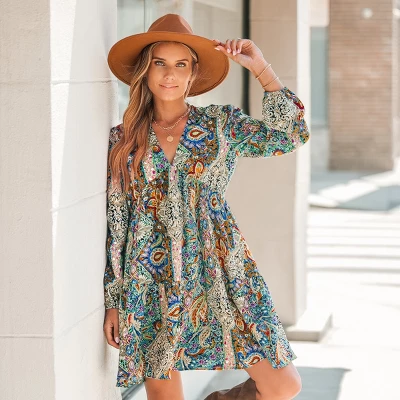 Women's Retro Paisley Print V-Neck Mini Dress - Cupshe 7 Women's Retro Paisley Print V-Neck Mini Dress - Cupshe - Image 5