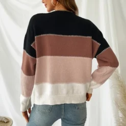 Women's Long Sleeve Colorblock Knit Round Neck Sweater - Cupshe -Cupshe GUEST 8df7cb91 3da9 4a93 af3f 3b290d441b80