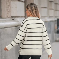 Women's Striped V-Neck Collar Sweater - Cupshe -Cupshe GUEST 90c6b6c0 5ac4 4142 a984 59faf3e684aa