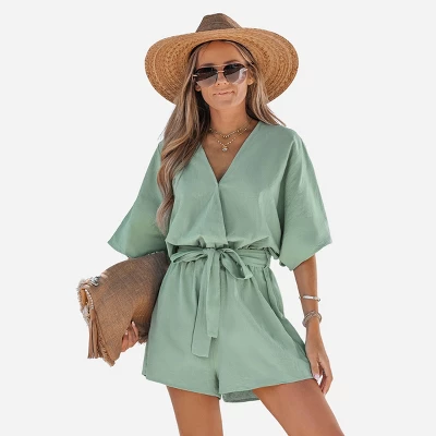 Women's Belted Surplice Short Romper - Cupshe 8 Women's Belted Surplice Short Romper - Cupshe - Image 6