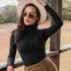 Women's Onyx Rib Turtleneck Sweater - Cupshe -Cupshe GUEST 923b55cb f0a7 4d46 9948 1b75231a6524