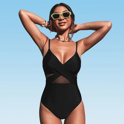 Women's V Neck One Piece Swimsuit Crisscross Mesh Mid Cut Bathing Suit-Cupshe 8 Women's V Neck One Piece Swimsuit Crisscross Mesh Mid Cut Bathing Suit-Cupshe - Image 6